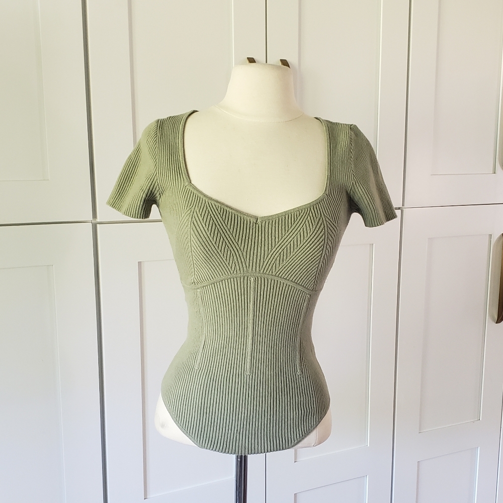 Abercrombie & Fitch Sage Green Ribbed Short Sleeve Bodysuit